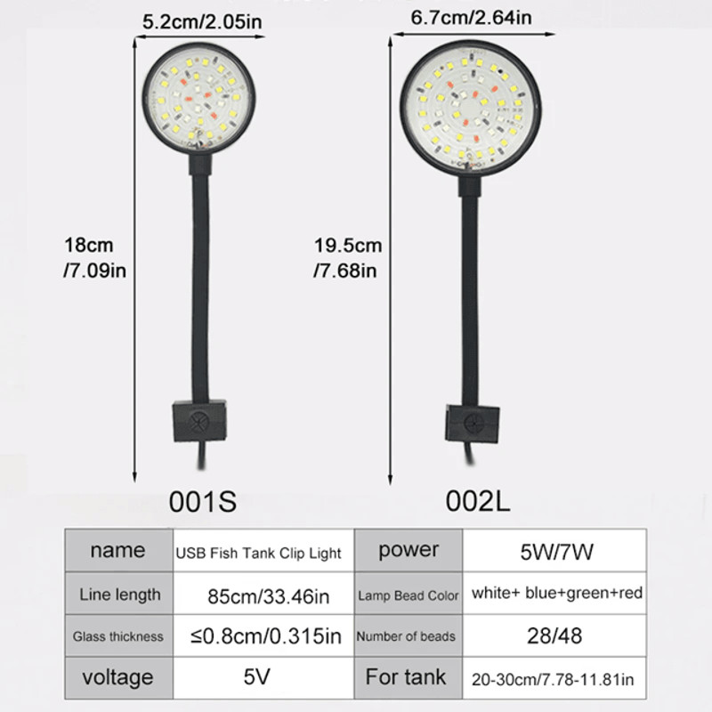 AquaGlow USB Aquarium LED Lamp Clip On Full Spectrum Dimmable Light For Fish Tanks And Aquatic Plan 1