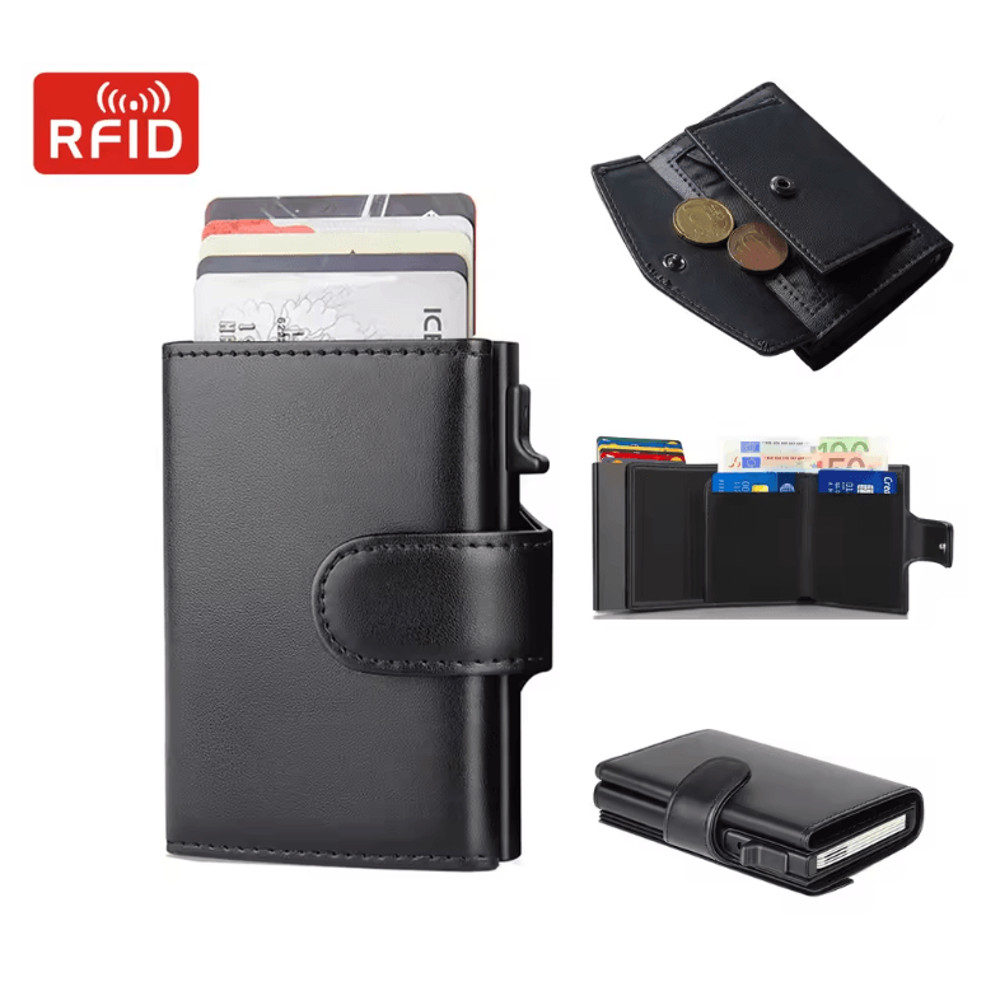 Mens RFID Leather Wallet Slim Trifold Card Holder With Coin Pocket 0