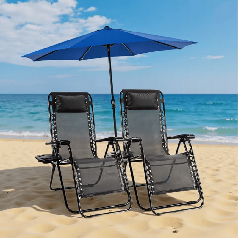 Zero Gravity Lounge Chairs Set Of 2 Portable Recliners With Cup Holder And Adjustable Pillow 0