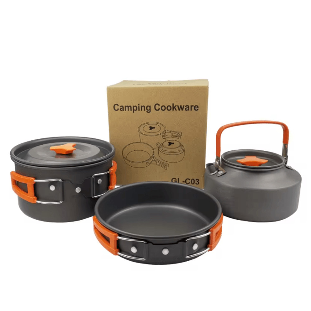 Camping Cookware Set With Folding Pot And Kettle For 2 To 3 People 4