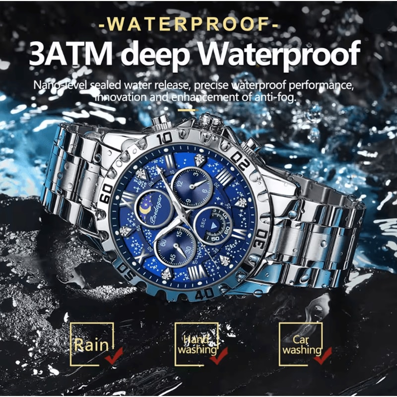 Luxury Stainless Steel Chronograph Watch For Men Waterproof Quartz Design 2