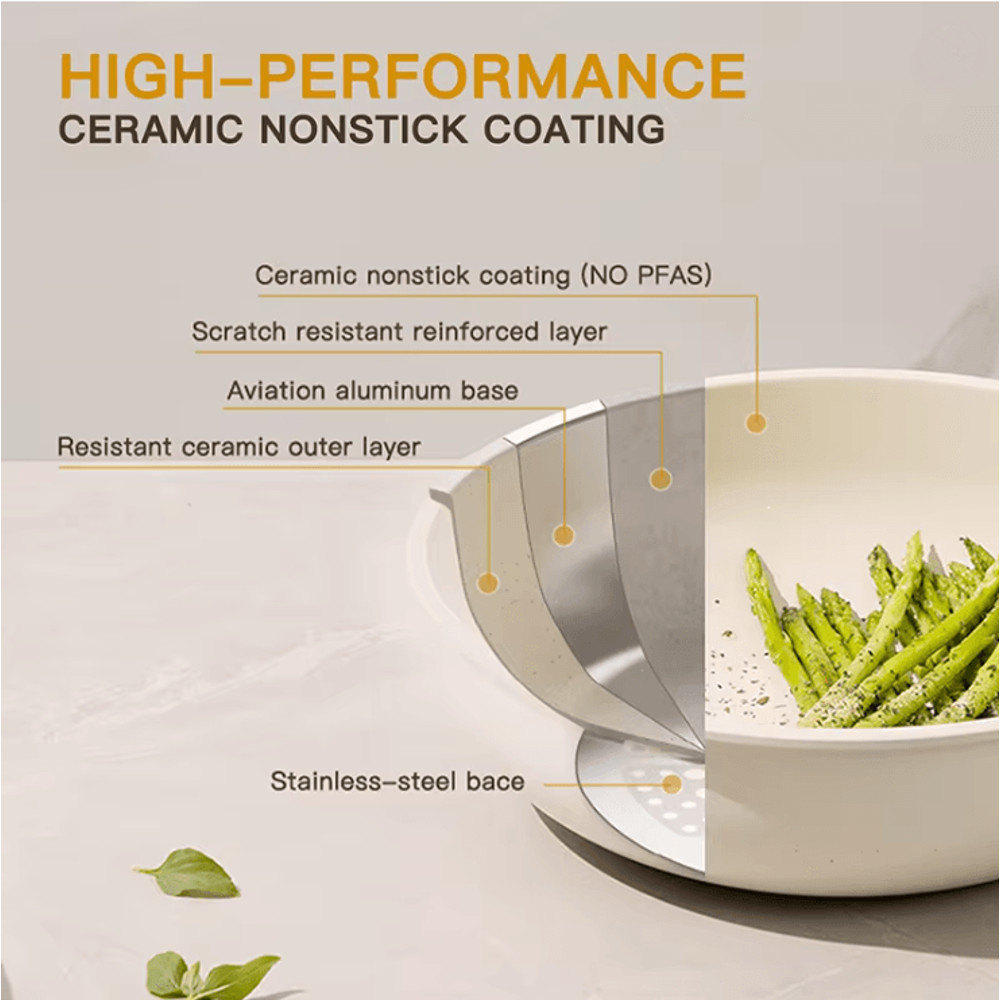 21 Piece Ceramic Cookware Set Non Stick Pots And Pans With Sensor Handles 3