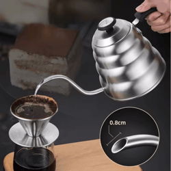 stainless steel pour over coffee pot with thermometer and long neck design