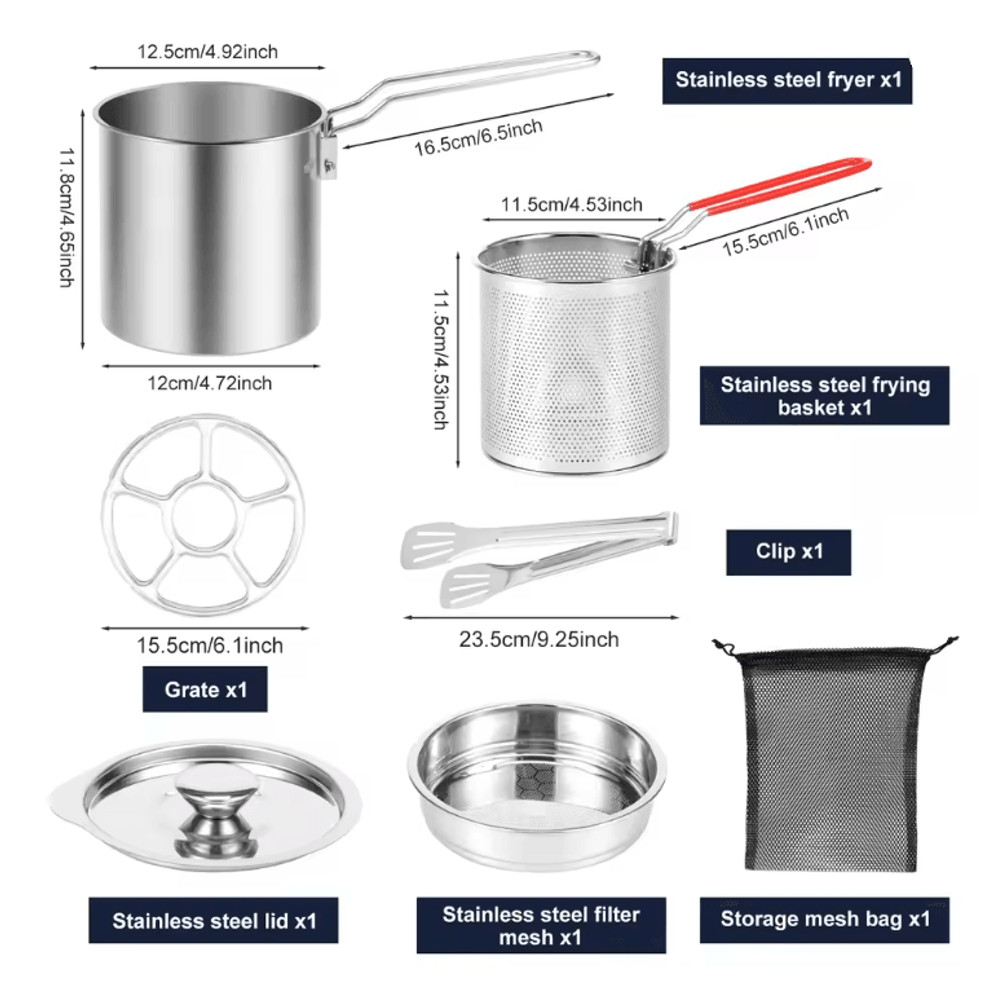 Stainless Steel Deep Fryer Pot With Basket For Home Cooking And Frying 6