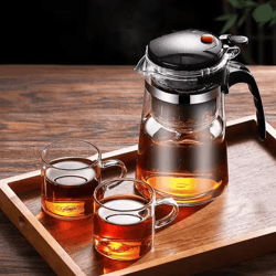 glass teapot with built in filter for loose leaf tea and herbal brewing