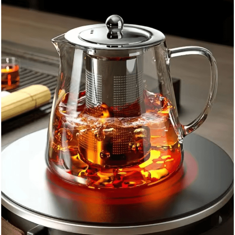Glass Teapot With Stainless Steel Infuser Heat Resistant Borosilicate Kettle 0
