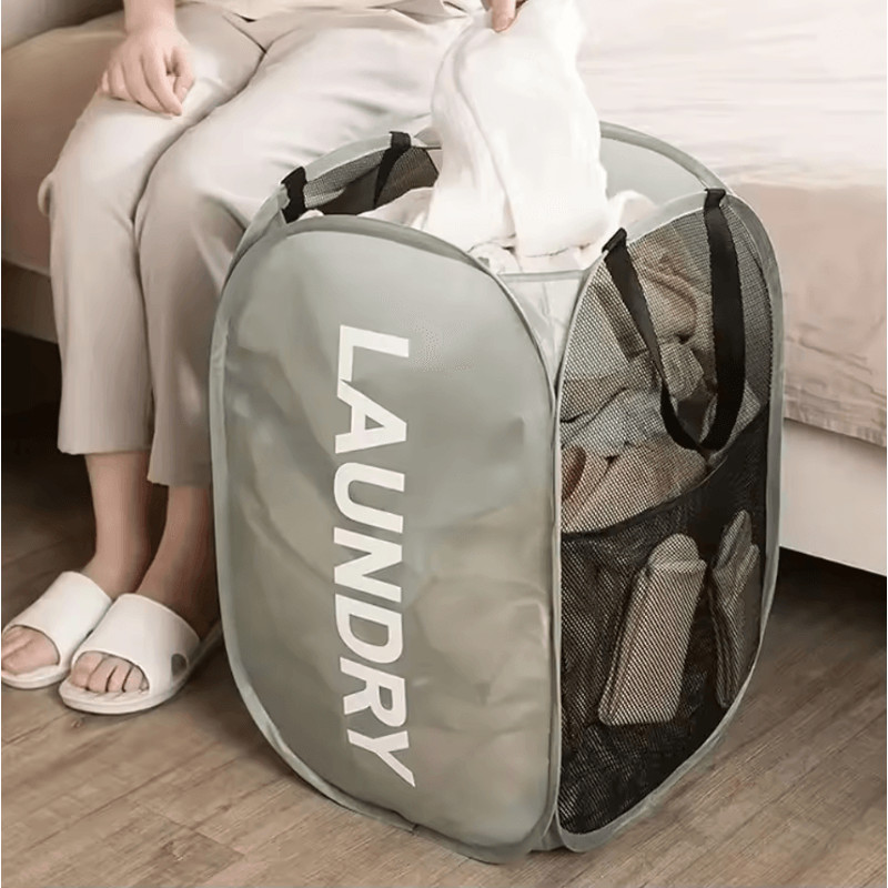 Foldable Mesh Laundry Basket With Large Capacity And Pop Up Design 0