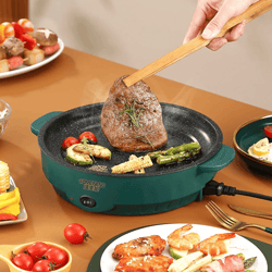 electric multicooker with non stick frying pan for steaks, fish, and omelettes