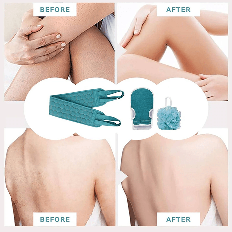Exfoliating Body Scrubber Set With Back Scrubber Bath Glove And Loofah Sponge 4