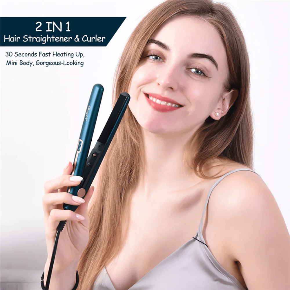 Mini Hair Straightener And Curler 2 In 1 Portable Flat Iron 0