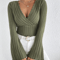 VelviFit Ribbed Knit V Neck Long Sleeve Top For Women 0