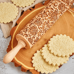 sunbloom engraved wooden rolling pin for cookies and pastry designs