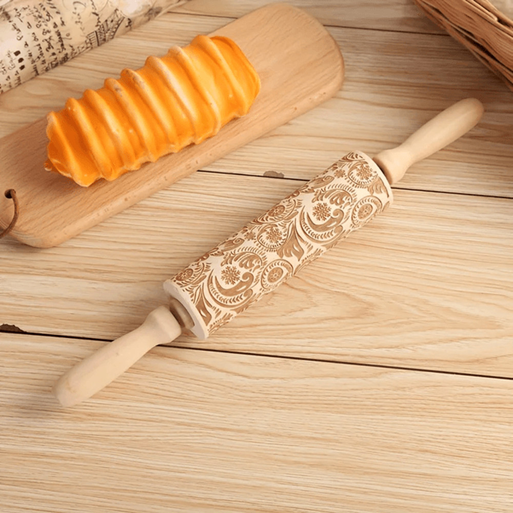 Artisan Pattern Engraved Rolling Pin For Cookies And Fondant Designs 2