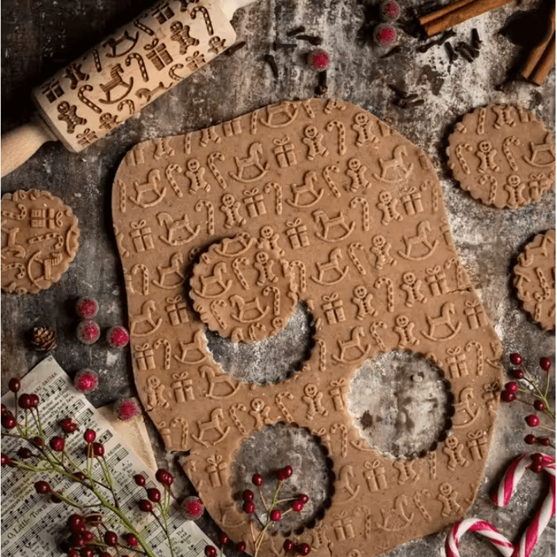 FrostCraft Christmas Embossed Wooden Rolling Pin For Holiday Cookie Designs 1