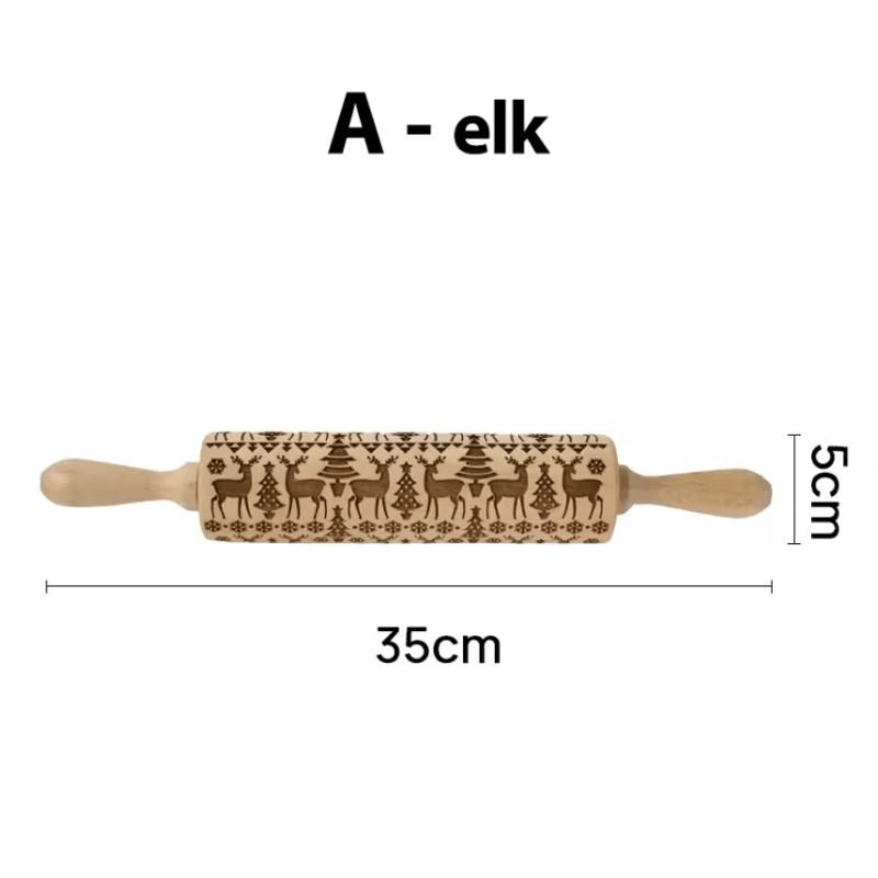 FrostCraft Christmas Embossed Wooden Rolling Pin For Holiday Cookie Designs 2