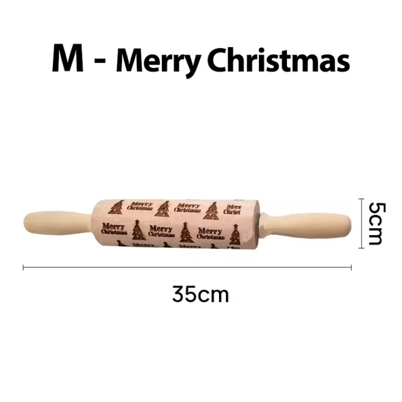 FrostCraft Christmas Embossed Wooden Rolling Pin For Holiday Cookie Designs 3
