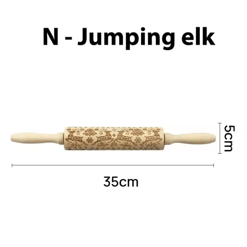 FrostCraft Christmas Embossed Wooden Rolling Pin For Holiday Cookie Designs 4