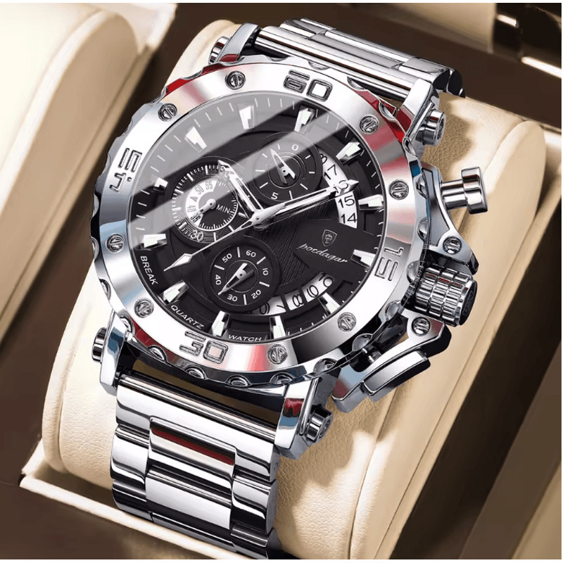 Poedagar Luxury Chronograph Watch For Men Stainless Steel Waterproof Design 4