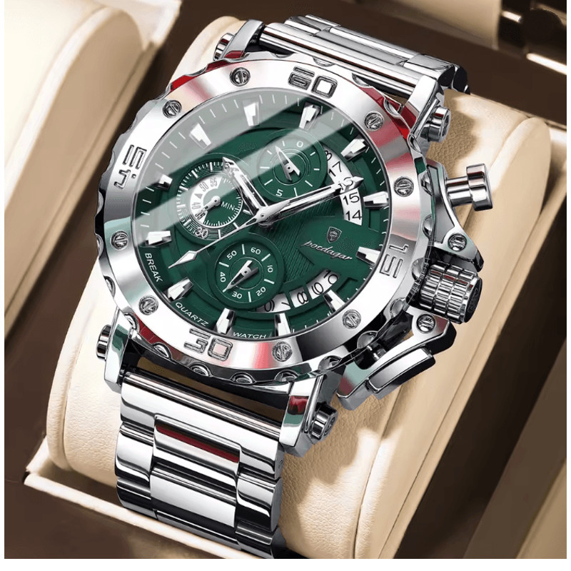 Poedagar Luxury Chronograph Watch For Men Stainless Steel Waterproof Design 5