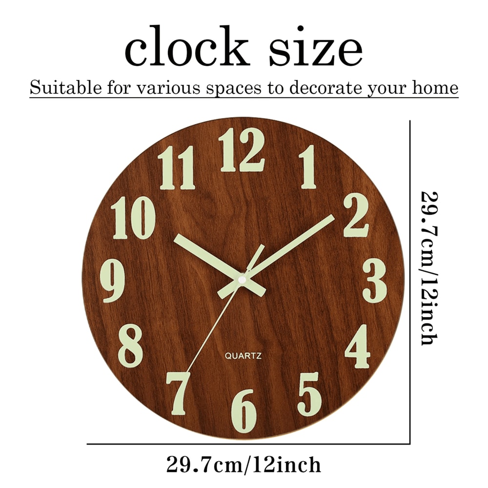 LumiWood 12 Inch Silent Luminous Wall Clock With Night Light And Nordic Design 1
