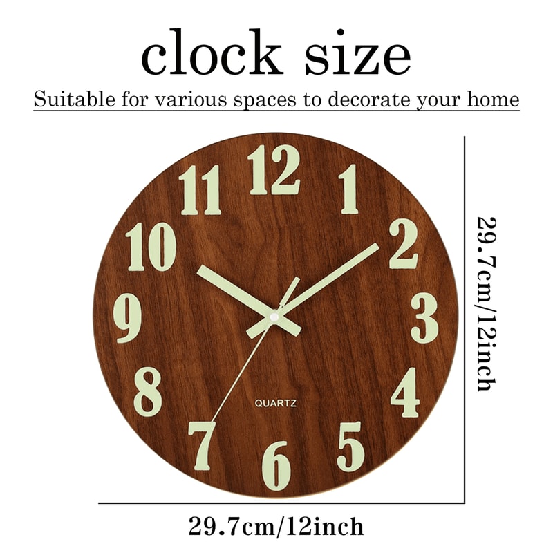 LumiWood 12 Inch Silent Luminous Wall Clock With Night Light And Nordic Design 1