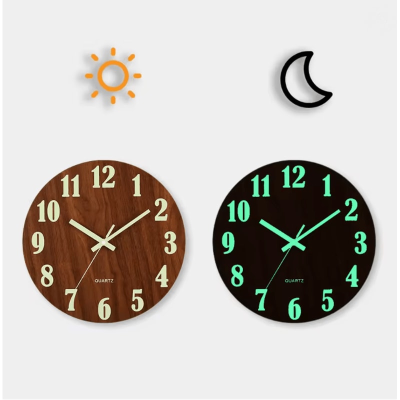 LumiWood 12 Inch Silent Luminous Wall Clock With Night Light And Nordic Design 2