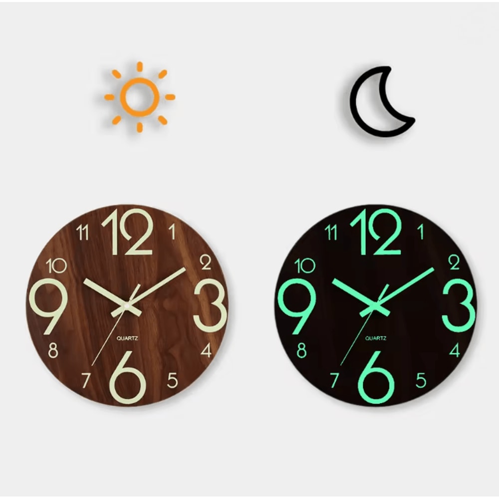 LumiWood 12 Inch Silent Luminous Wall Clock With Night Light And Nordic Design 4
