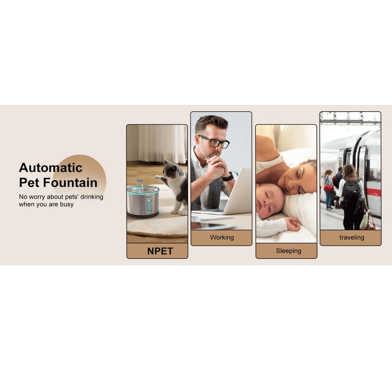 PureFlow Stainless Steel Cat Water Fountain With LED Indicator And Filtered Flow 3