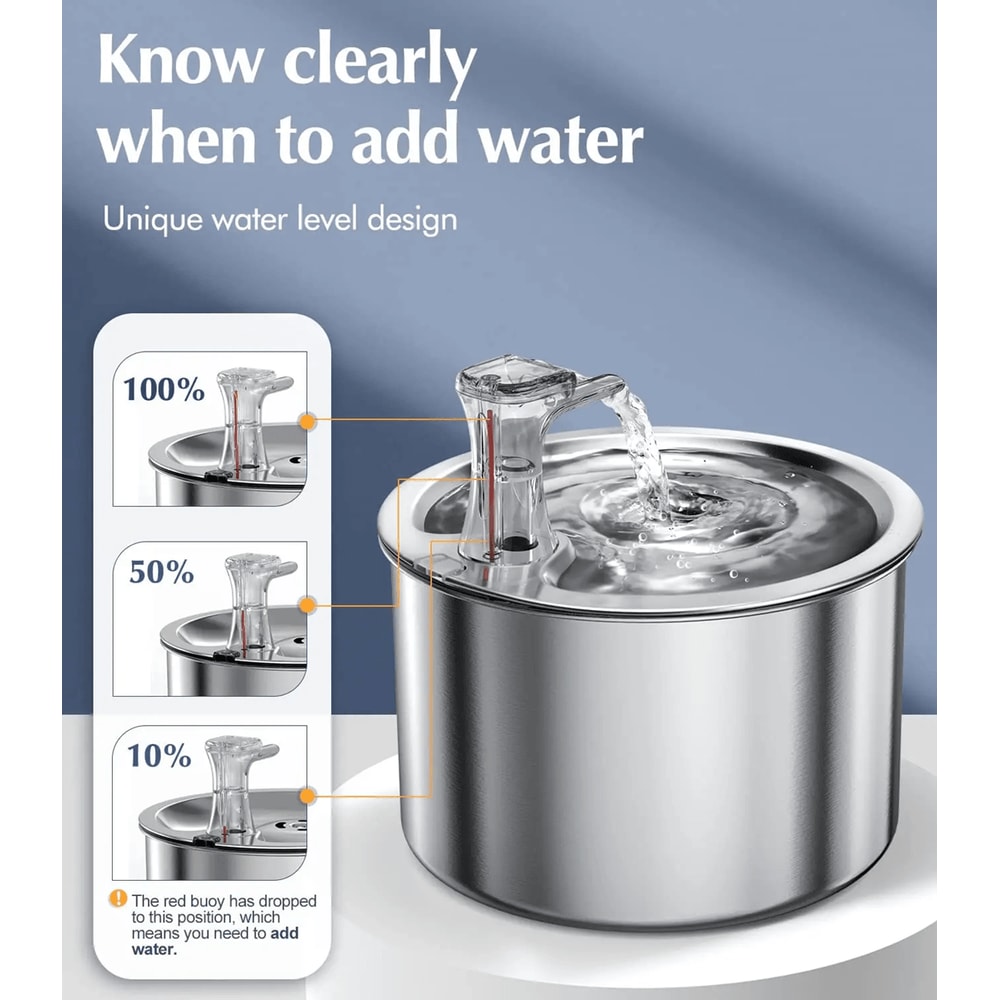 PureFlow 2L Stainless Steel Automatic Pet Water Fountain With Optional Sensor And Heater 1
