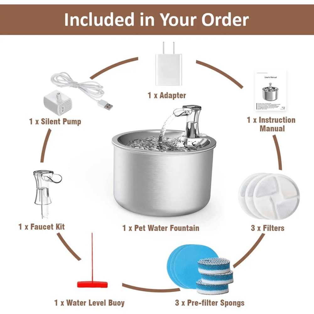 PureFlow 2L Stainless Steel Automatic Pet Water Fountain With Optional Sensor And Heater 4