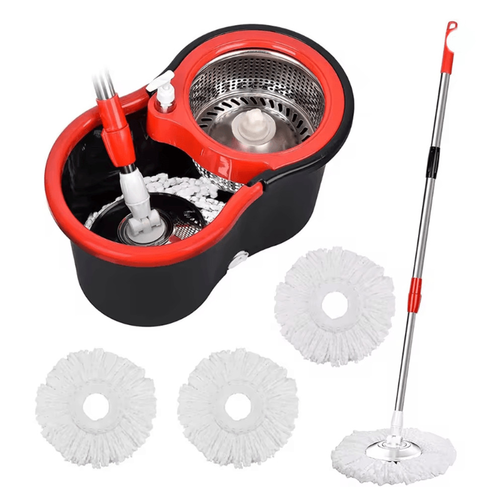 AquaSpin 360 Stainless Steel Spin Mop And Bucket Set With 3 Microfiber Heads 0