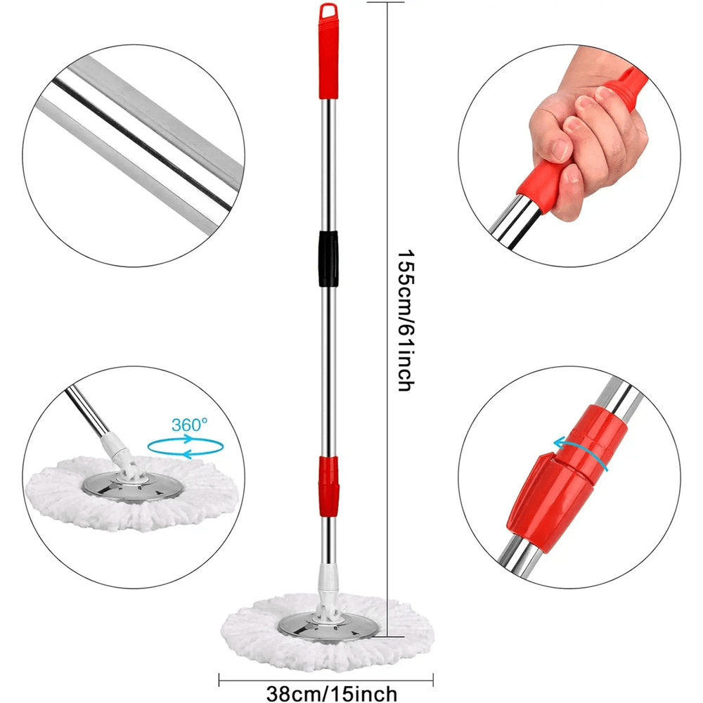 AquaSpin 360 Stainless Steel Spin Mop And Bucket Set With 3 Microfiber Heads 4