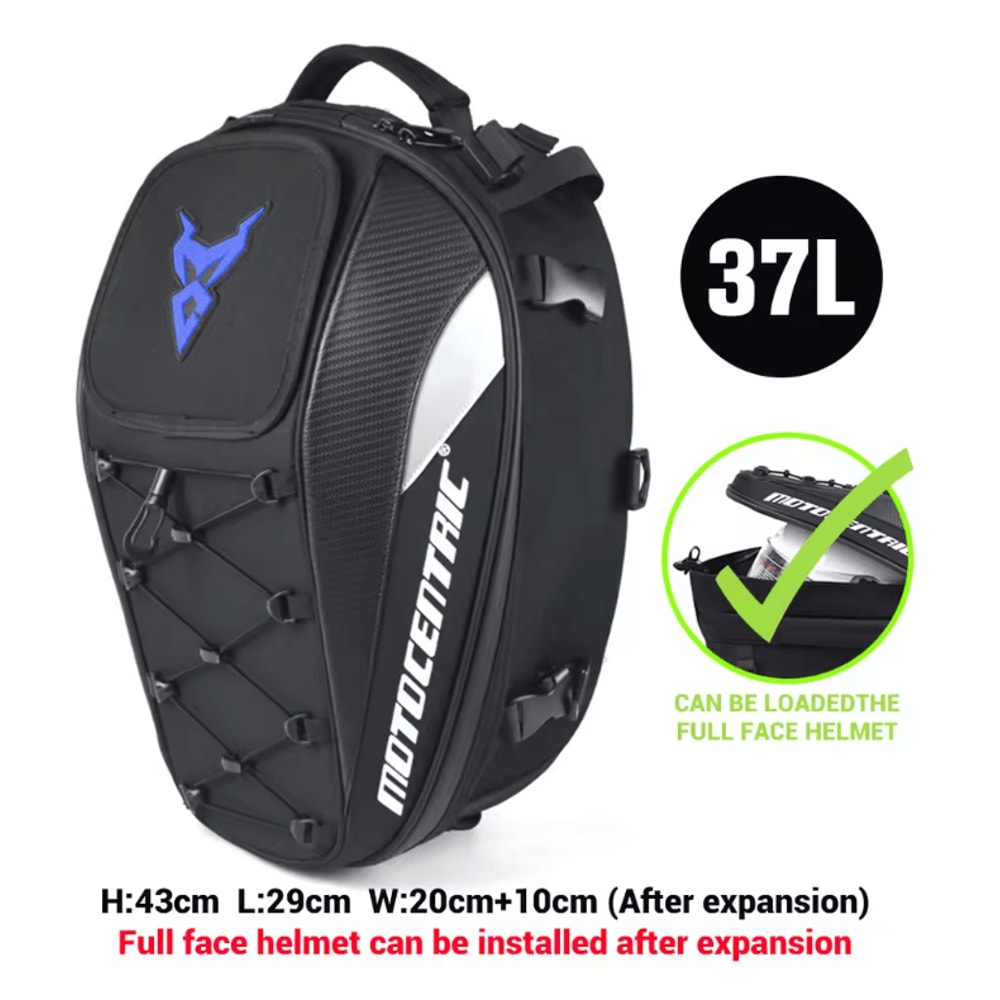 MotoCentric Waterproof Motorcycle Tail Bag And Rider Backpack For Helmet And Gear Storage 2