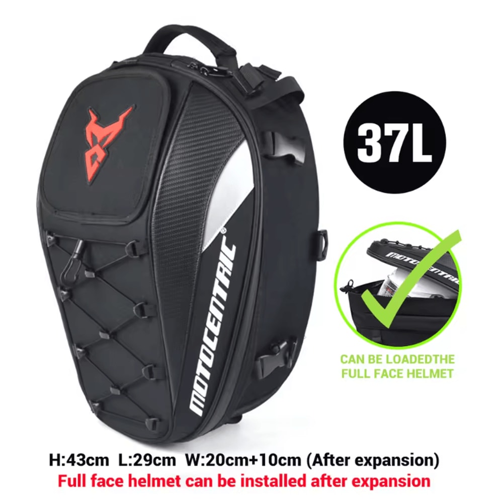 MotoCentric Waterproof Motorcycle Tail Bag And Rider Backpack For Helmet And Gear Storage 3