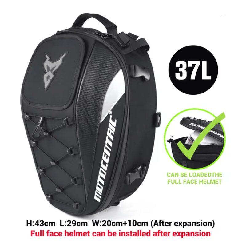MotoCentric Waterproof Motorcycle Tail Bag And Rider Backpack For Helmet And Gear Storage 4