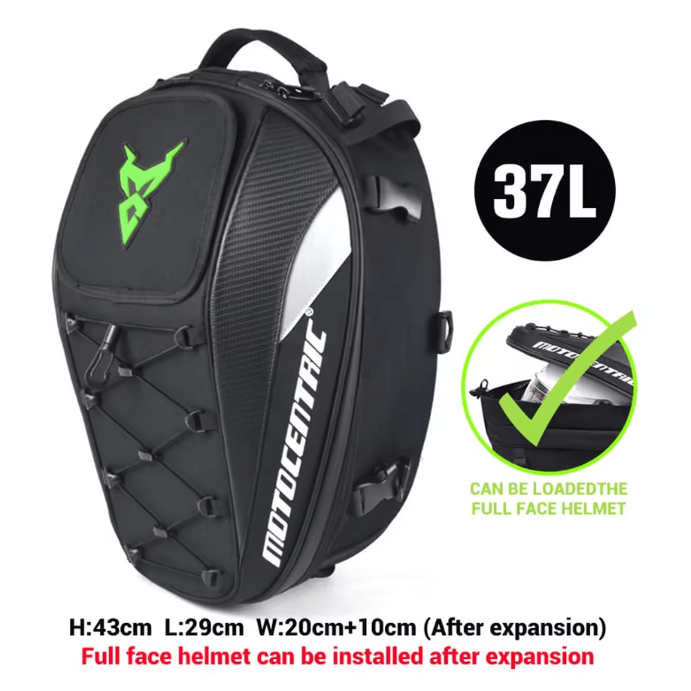 MotoCentric Waterproof Motorcycle Tail Bag And Rider Backpack For Helmet And Gear Storage 5