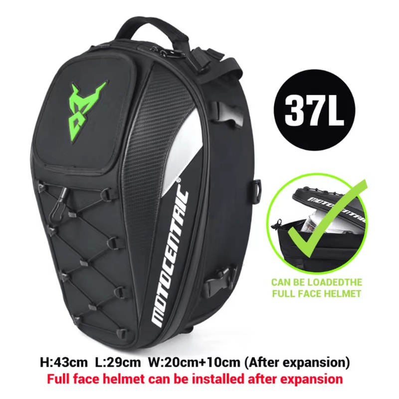 MotoCentric Waterproof Motorcycle Tail Bag And Rider Backpack For Helmet And Gear Storage 5