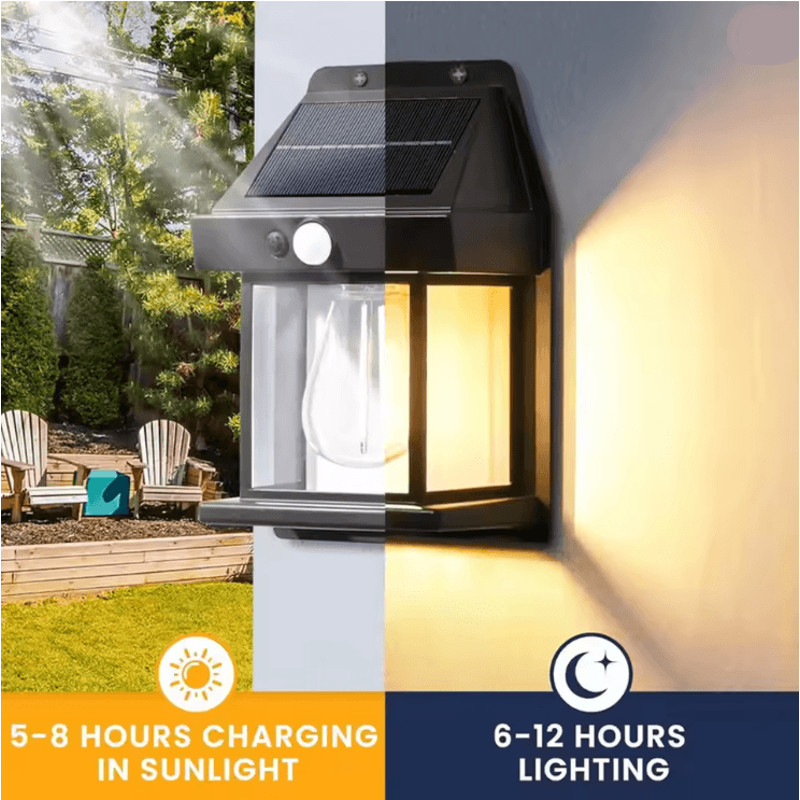 LumaGlow Outdoor Solar Wall Light With Motion Induction And Warm Tungsten Glow 2