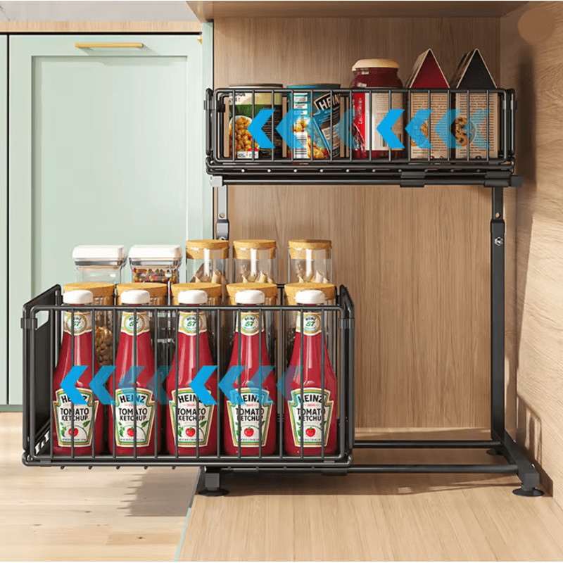 NeatSpace 2 Tier Pull Out Cabinet Organizer With Adjustable Sliding Storage Rack 2