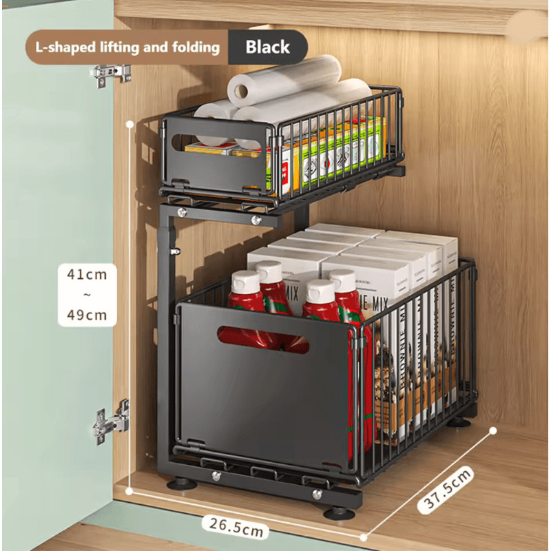 NeatSpace 2 Tier Pull Out Cabinet Organizer With Adjustable Sliding Storage Rack 3