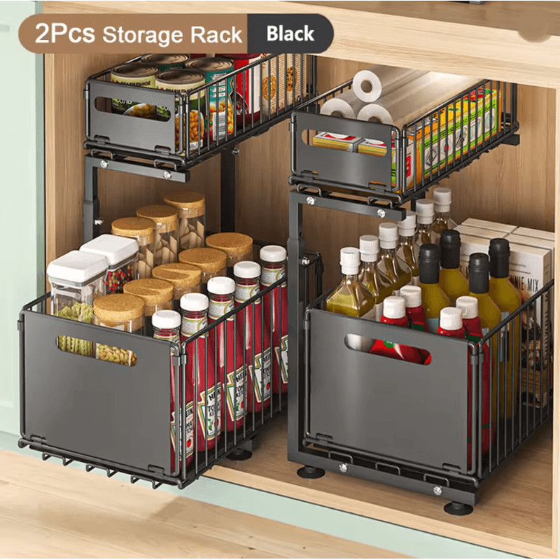 NeatSpace 2 Tier Pull Out Cabinet Organizer With Adjustable Sliding Storage Rack 4