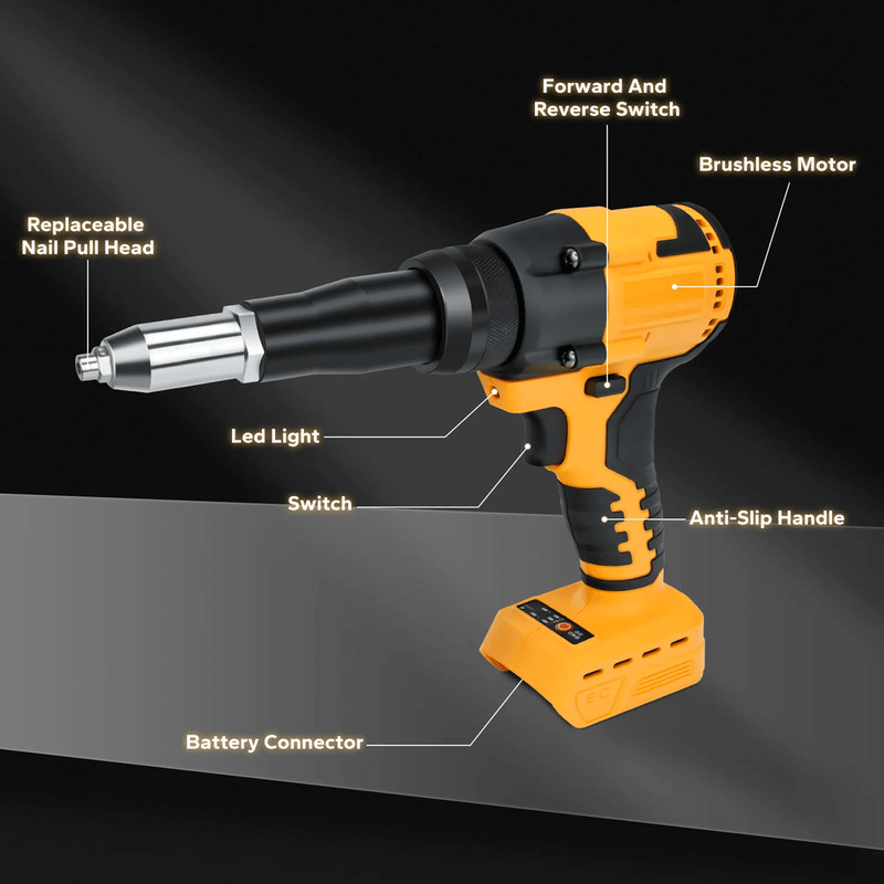 Brushless Cordless Rivet Gun 24 To 48mm With LED Work Light For Dewalt 20V Battery 4
