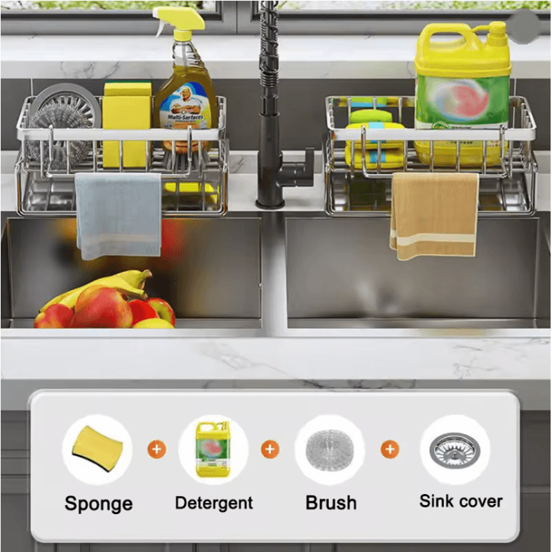 Stainless Steel Sink Cleaning Storage Rack Multifunctional Organizer 1