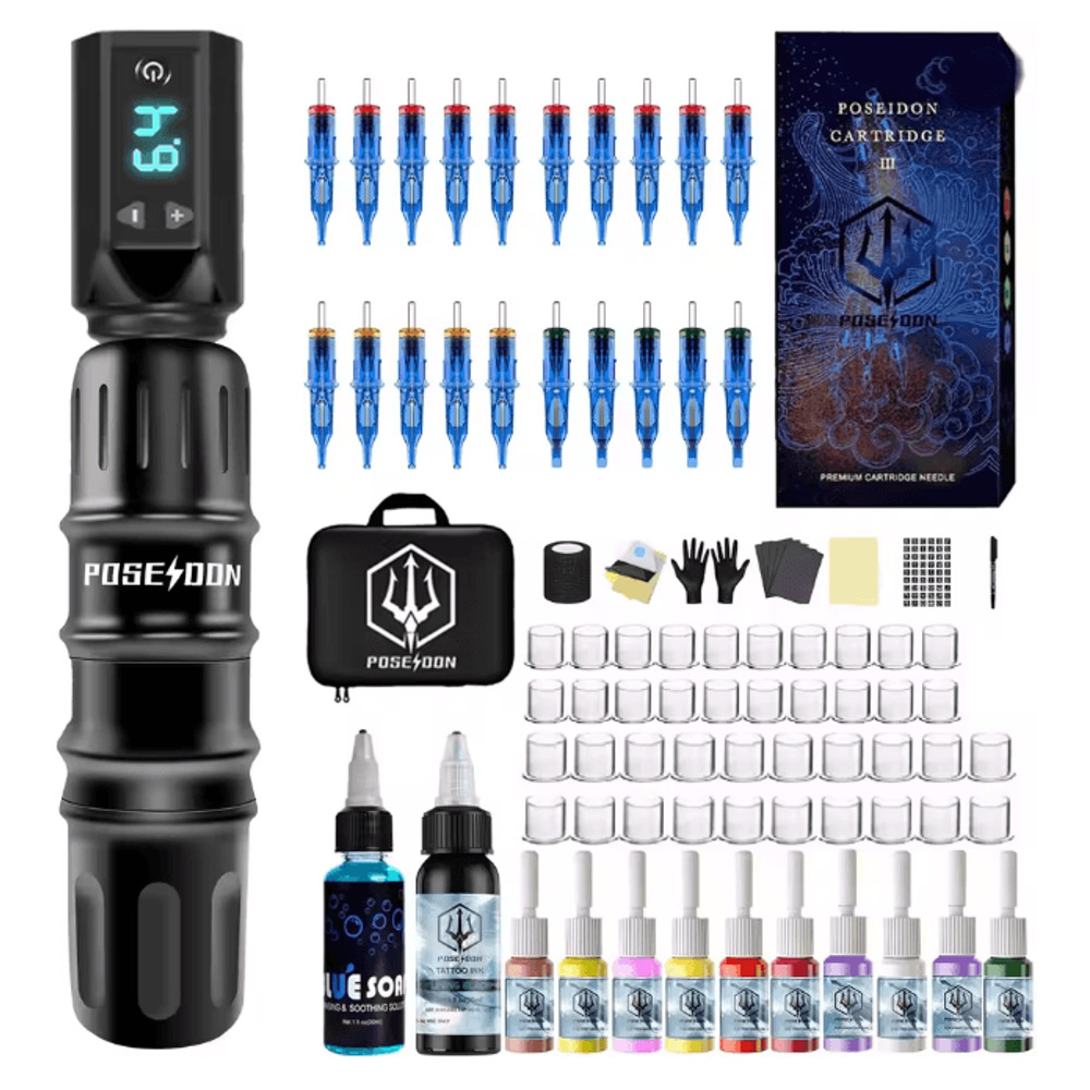 Poseidon Wireless Tattoo Pen Kit High Power Professional Tattoo Machine 4