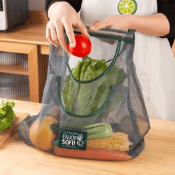 reusable hanging mesh storage bags for kitchen fruit and vegetables