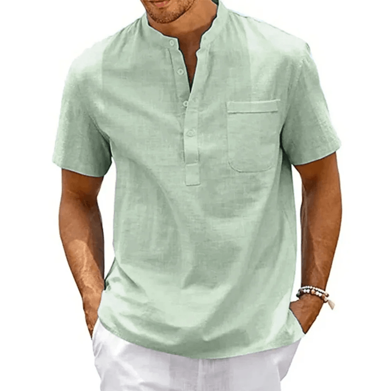 CoastLounge Cotton Linen Henley Shirt For Men 4