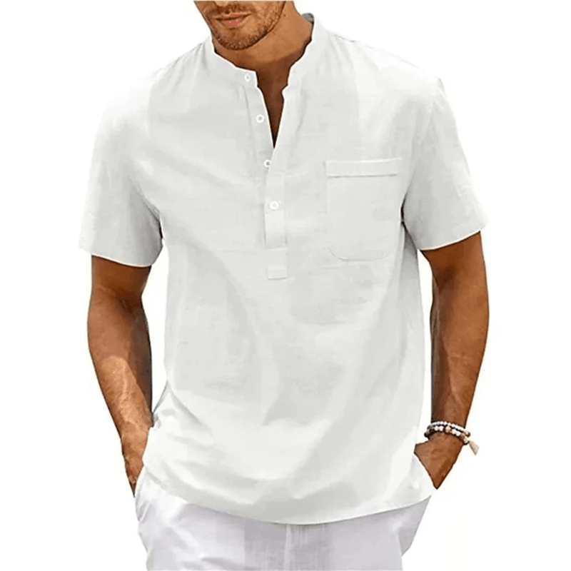 CoastLounge Cotton Linen Henley Shirt For Men 5