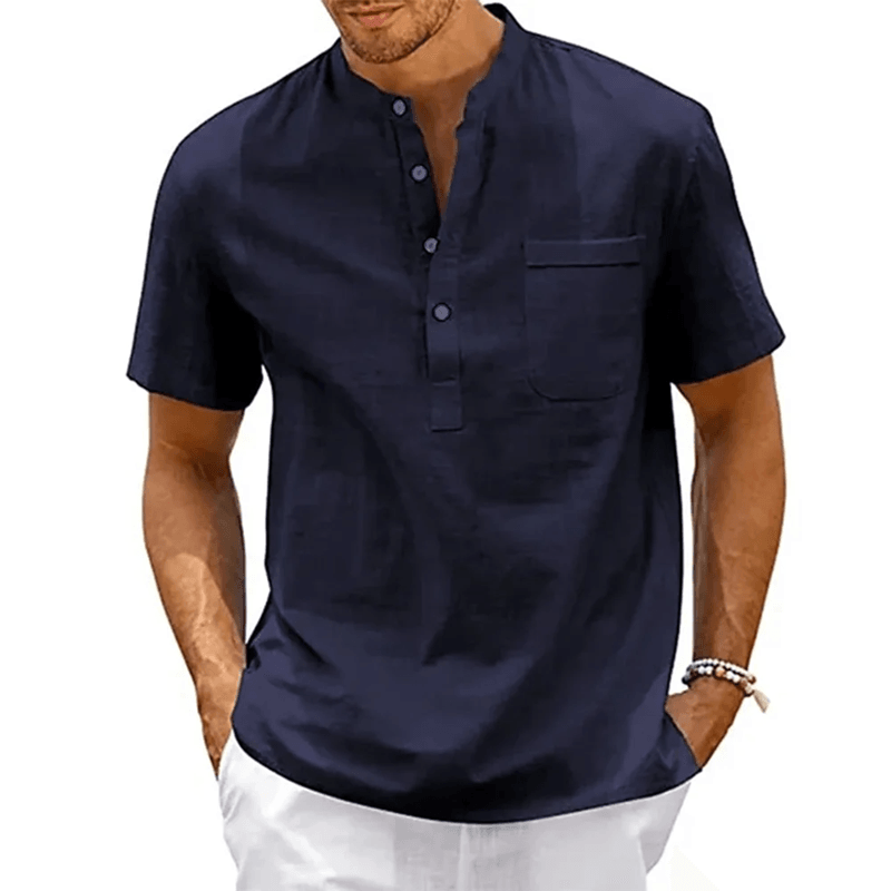 CoastLounge Cotton Linen Henley Shirt For Men 6