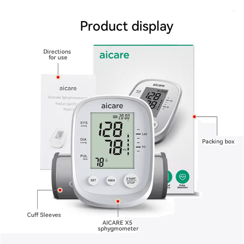 AICARE Blood Pressure Monitor Upper Arm Automatic Tonometer Digital Blood Pressure Meter BP Medical 4