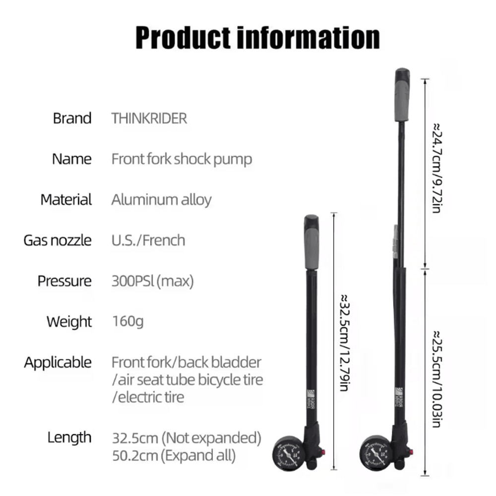 ThinkRider 300PSI Portable Bike Shock Pump With Pressure Gauge 1